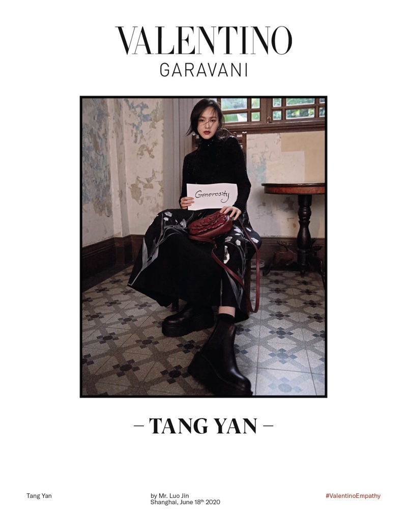 Tang Yan poses for Valentino Empathy fall-winter 2020 campaign.