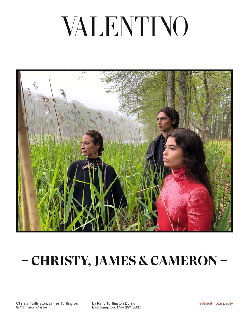 Christy Turlington, James Turlington and Cameron Grace Carter appear in Valentino Empathy fall-winter 2020 campaign.