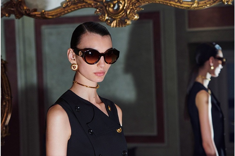 Sunglasses stand out in Versace pre-fall 2020 campaign.