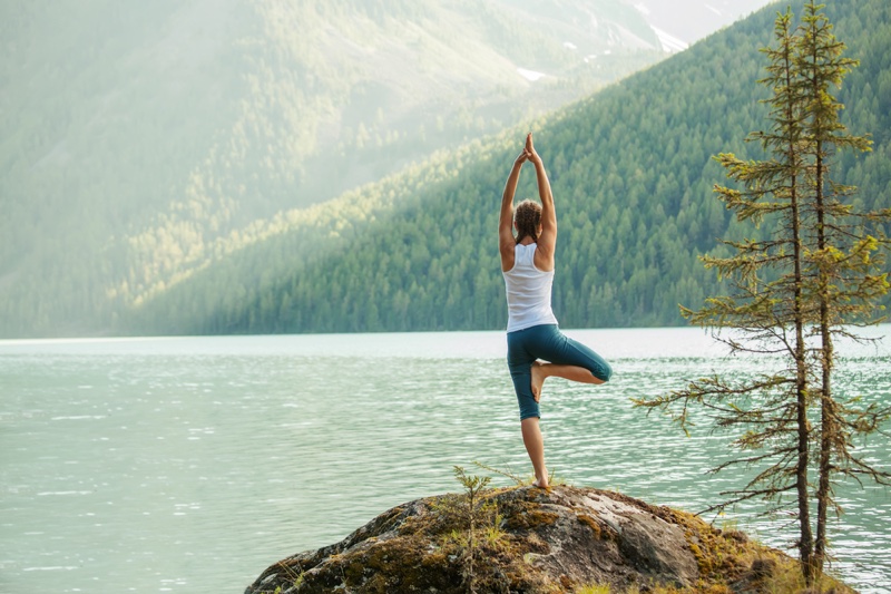 Woman Meditating Yoga Nature Outdoors