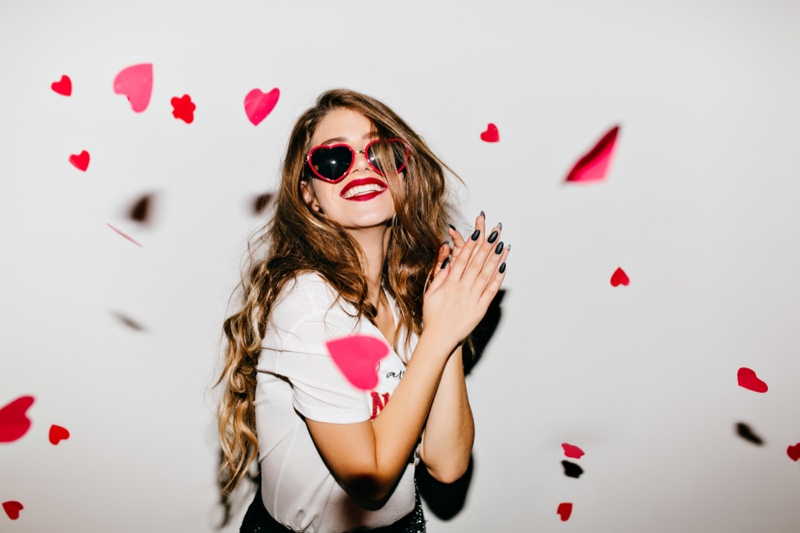 Woman Smiling Party Heart Shaped Sunglasses