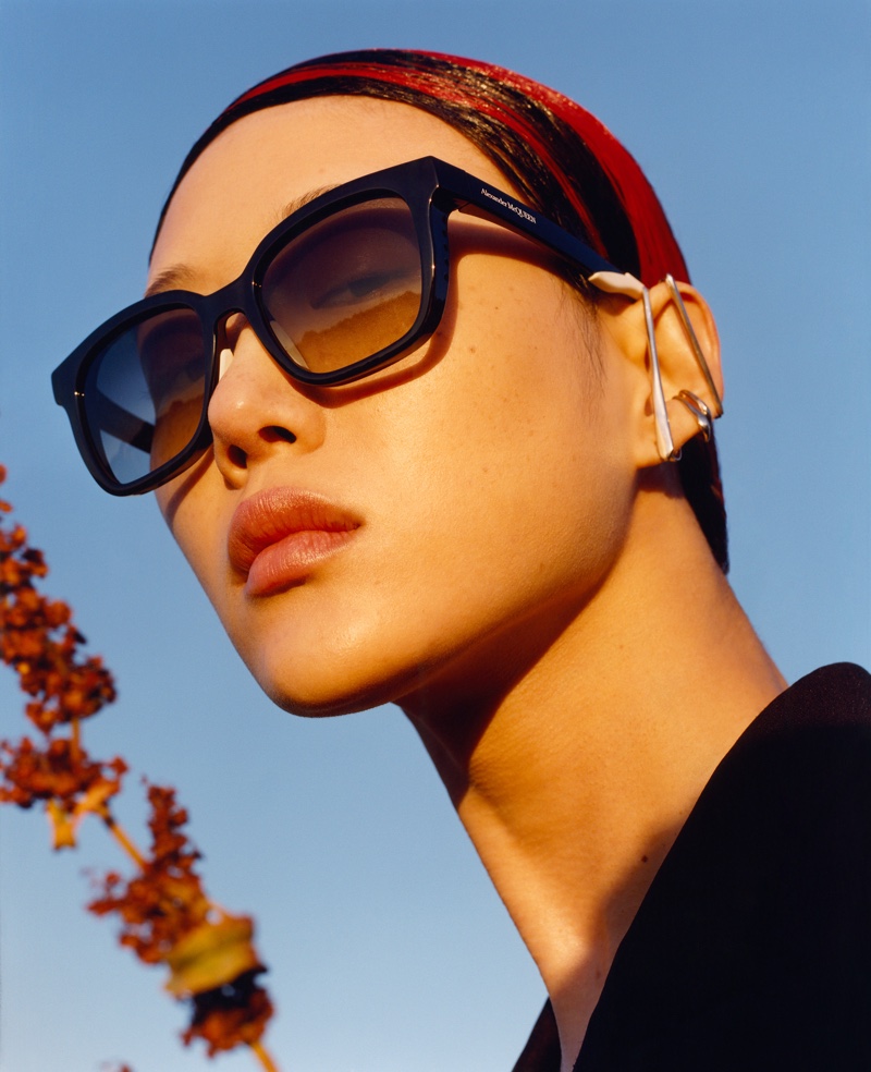 Sora Choi wears sunglasses in Alexander McQueen fall-winter 2020 campaign.