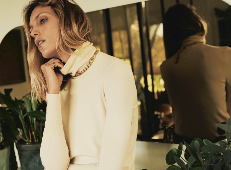 Anja Rubik models Zara basic turtleneck sweater.