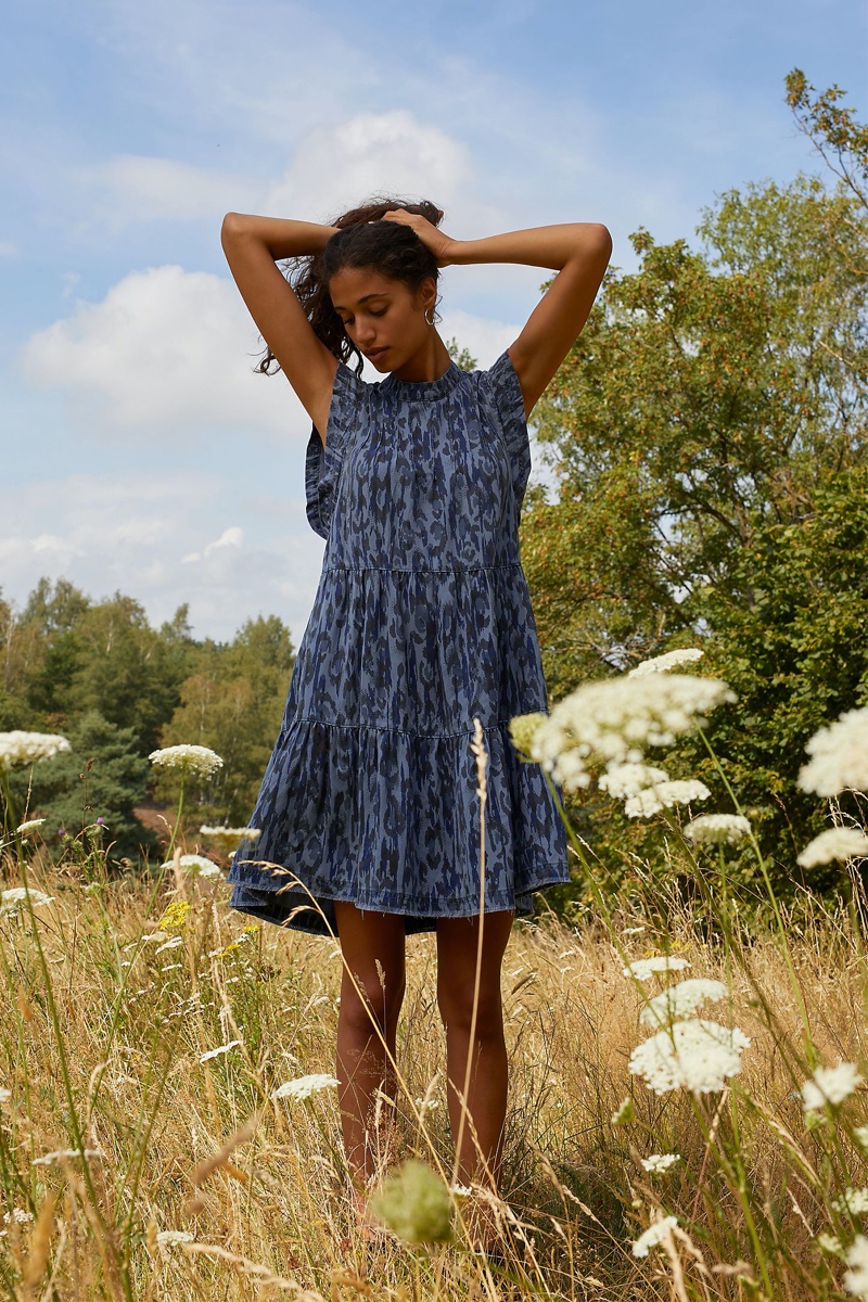 Anthropologie Jenee Tiered Tunic Dress Blue Motif $128