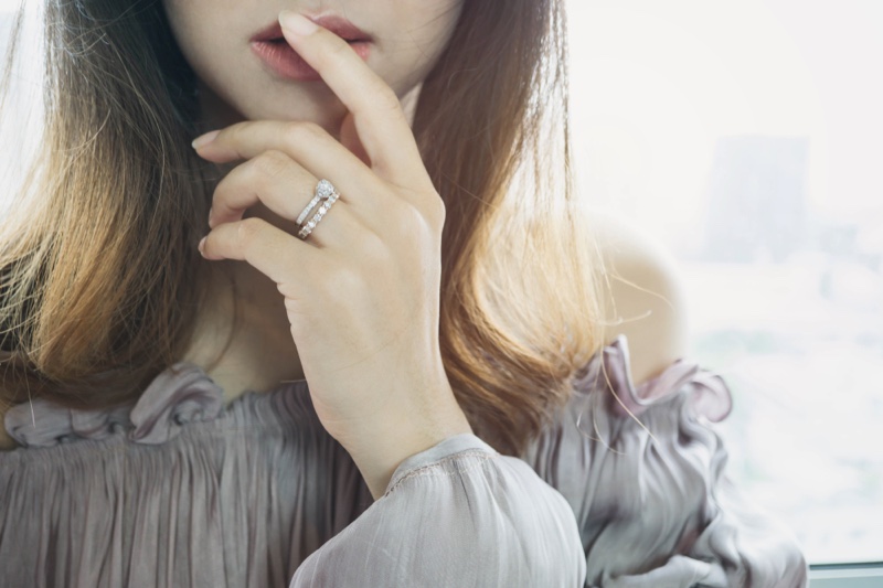 Asian Model Cropped Wedding Engagement Rings