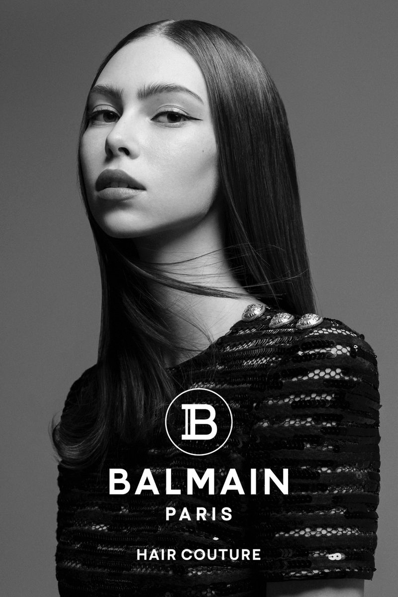 Lorena Maraschi wears sleek tresses in Balmain Hair Couture fall-winter 2020 campaign.