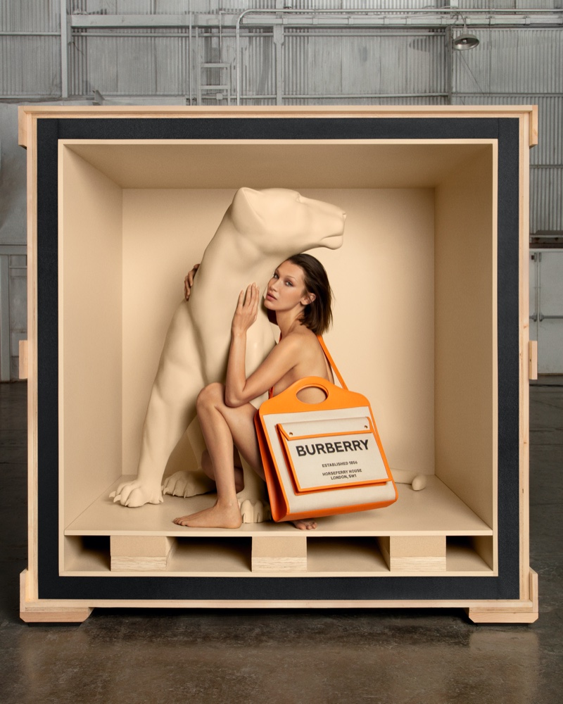 Bella Hadid stars in Burberry Pocket bag campaign.