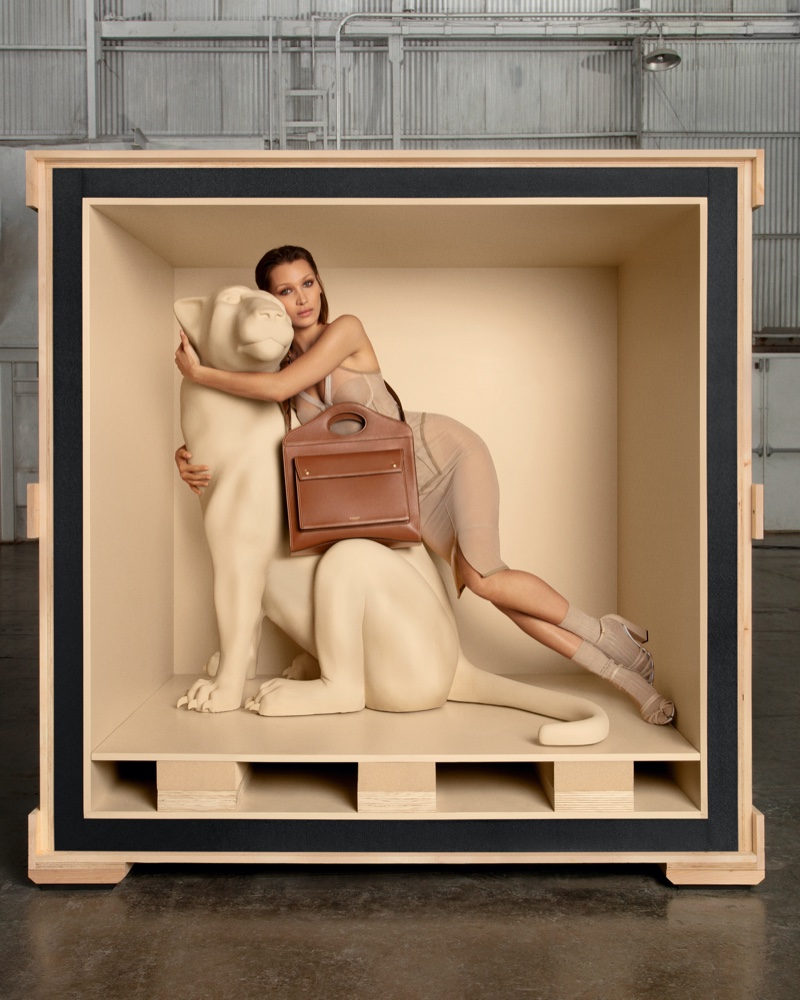 Bella Hadid appears in Burberry Pocket bag campaign.