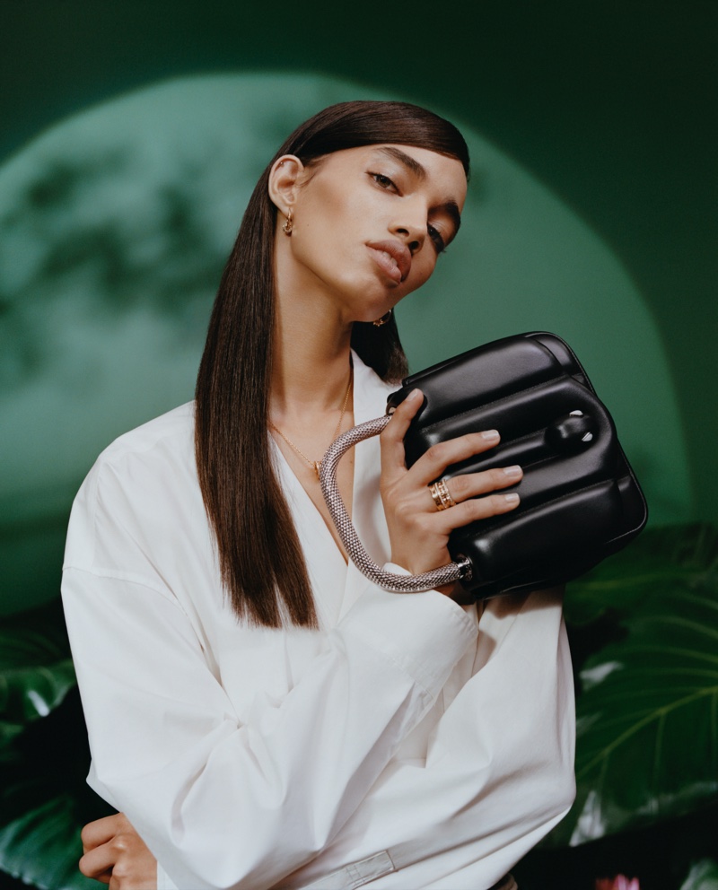 Ellen Rosa fronts Bulgari x Ambush accessories campaign.