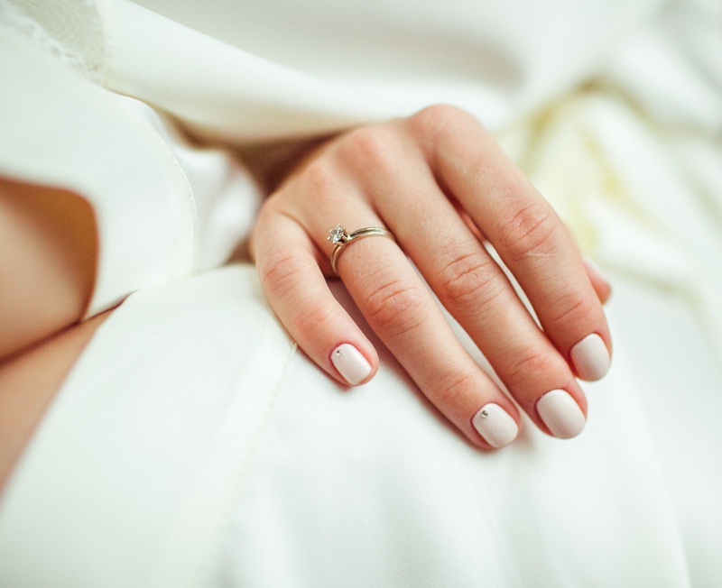 Closeup Minimalist Engagement Ring Model Hand