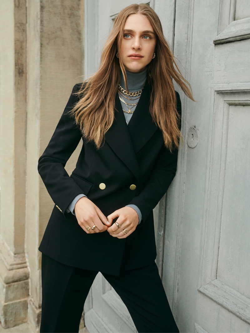 Hedvig Palm models suiting in Giuliva Heritage x H&M campaign.