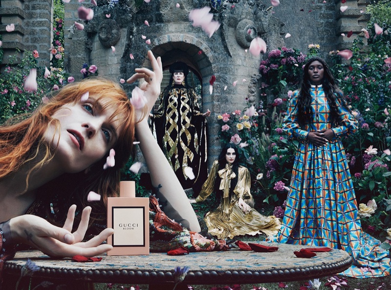 Florence Welch, Anjelica Huston, Jodie Turner-Smith, and Susie Cave star in Gucci Bloom fragrance campaign.