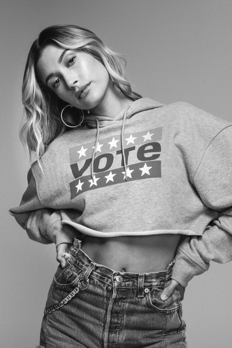 Model Hailey Baldwin fronts Levi's Use Your Voice Voting 2020 campaign.