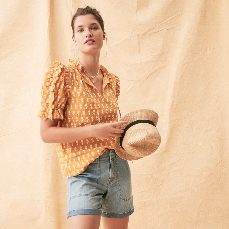 J. Crew Ruffle-Sleeve Cotton Voile Top in Floating Sunflowers $89.50