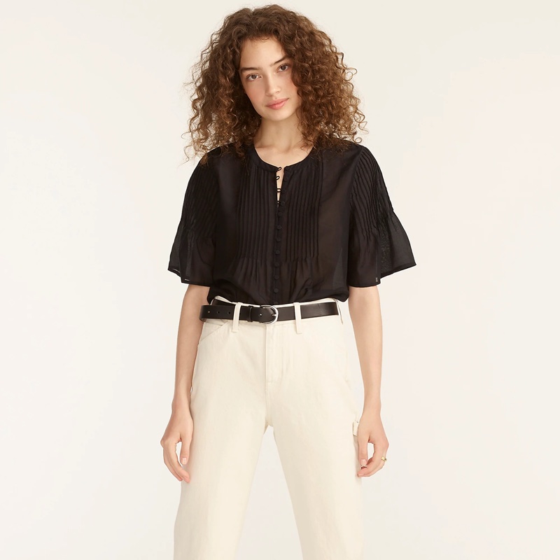 J. Crew Silk Cotton Voile Pintuck Top $99.50