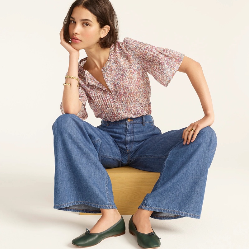 J. Crew Silk Cotton Voile Pintuck Top in Blooming Floral $118