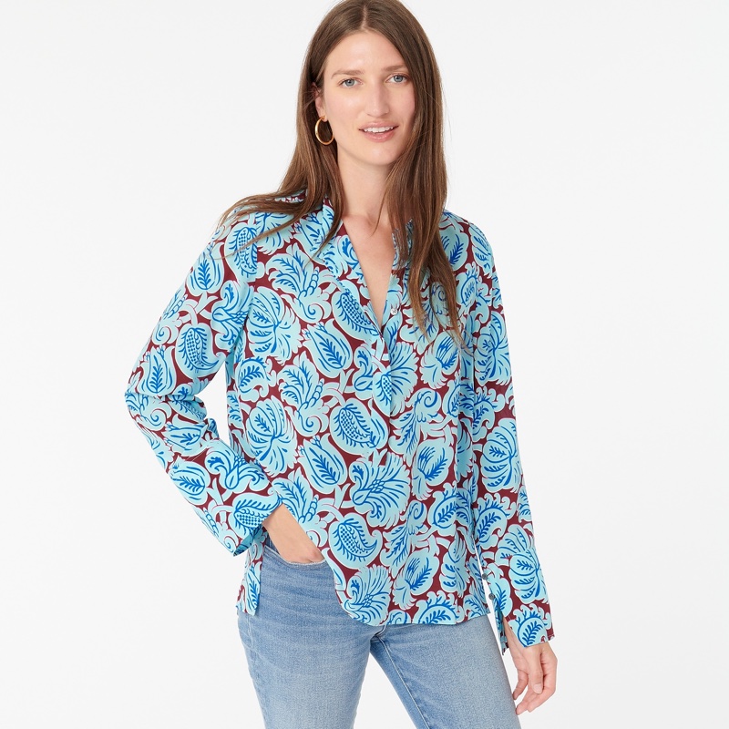 J. Crew Silk Tunic in Aqua Paisley $128