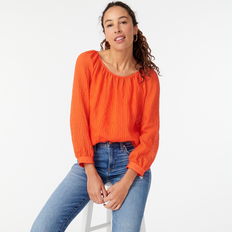 J. Crew Tie-Back Top in Stripe/Brilliant Sunset $89.50