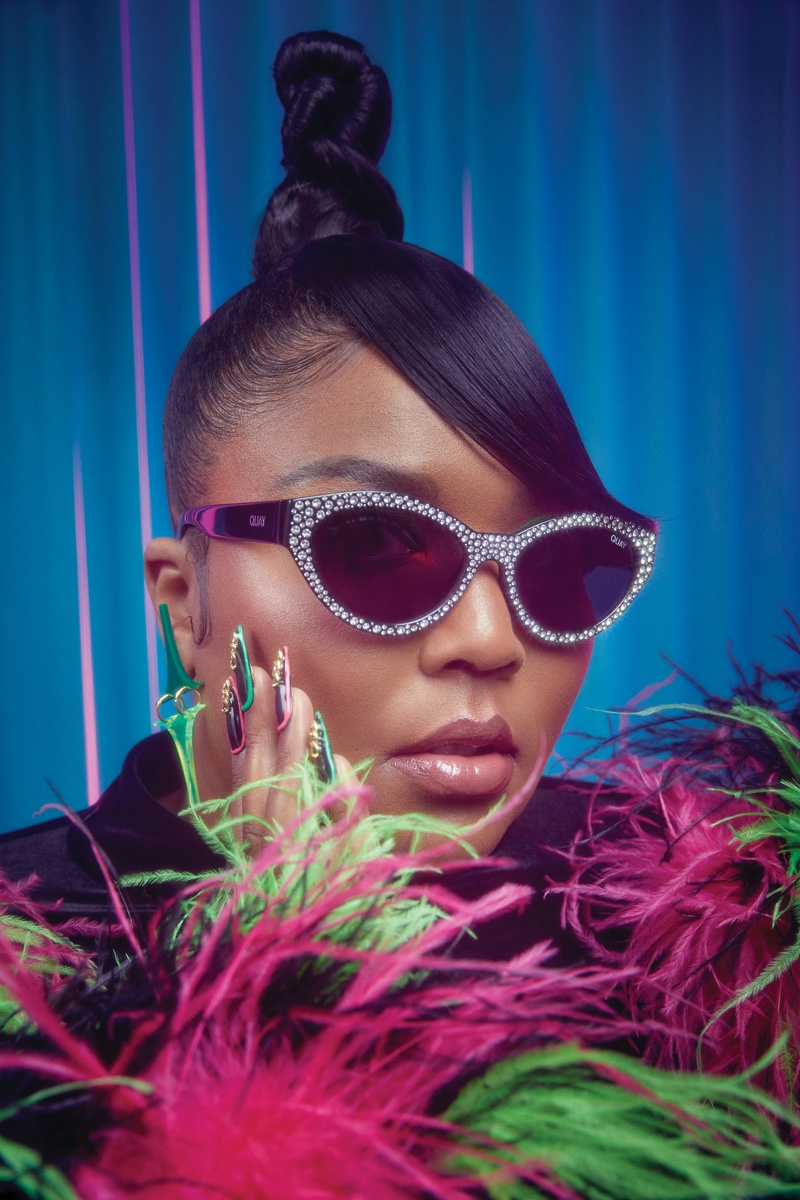 Lizzo models Totally Buggin sunglasses from Quay Australia.