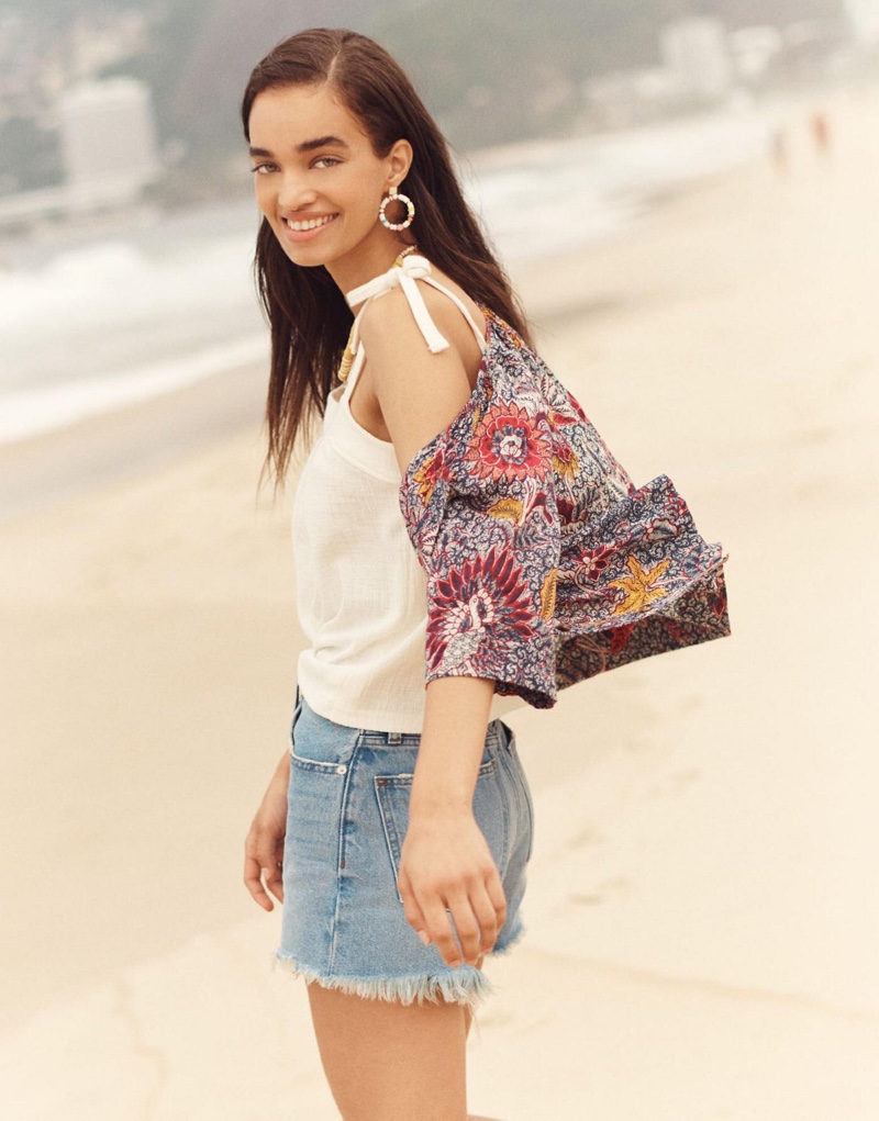 Madewell Crosshatch Tie-Strap Tank Top $29.99, Button-Front Raglan Top $54.99 & Relaxed Denim Shorts $74.50