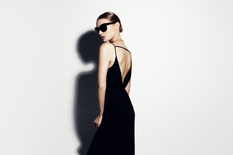 Model Black Open Back Dress Sunglasses Fashion