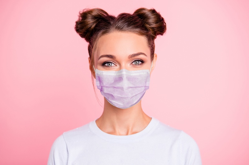 Model Two Buns Purple Face Mask