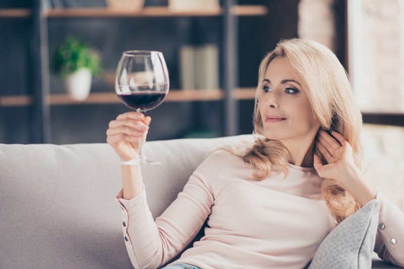 Older Woman Smiling Wine Glass