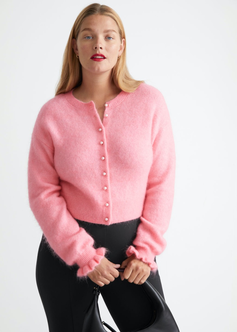& Other Stories Frill Cuff Knit Cardigan in Pink $99