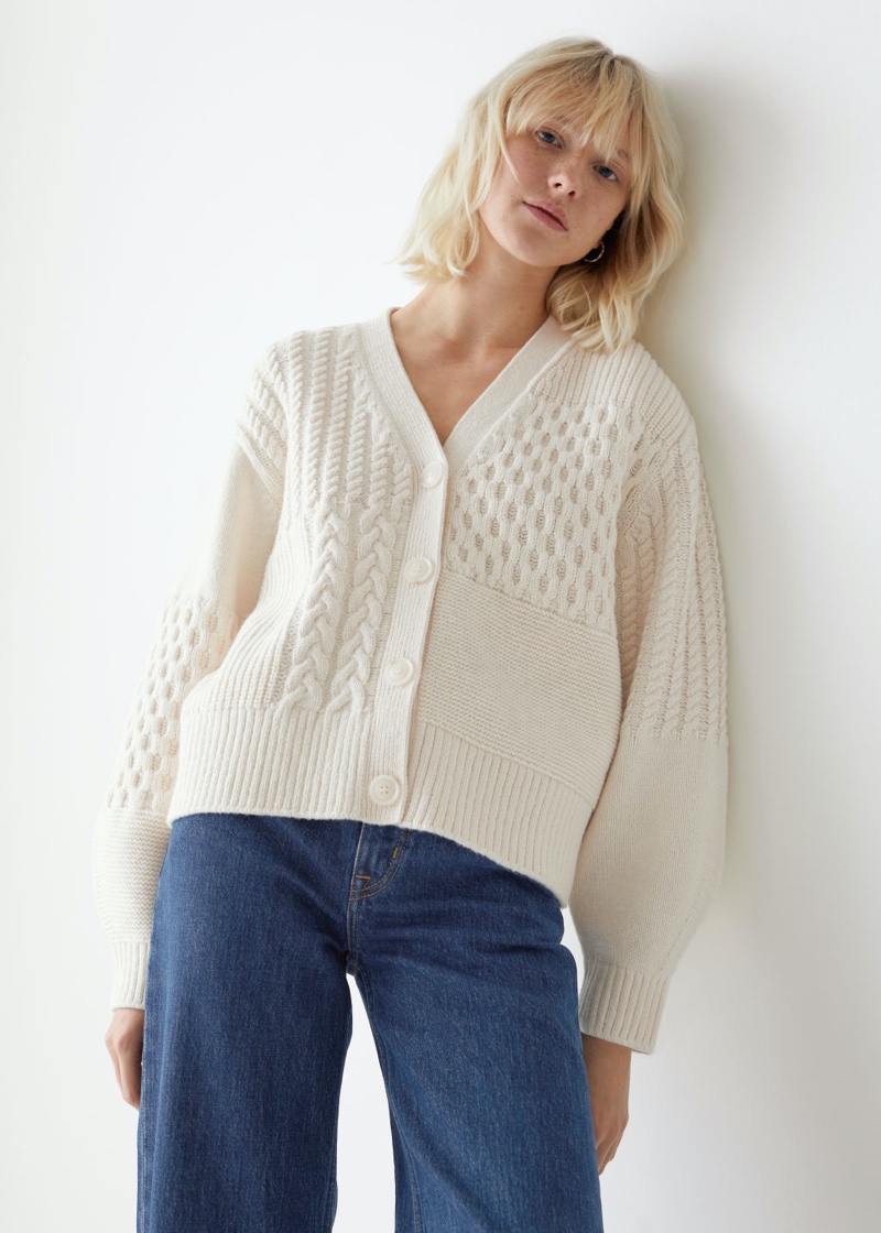 & Other Stories Intricate Cable Knit Cardigan in Cream $99
