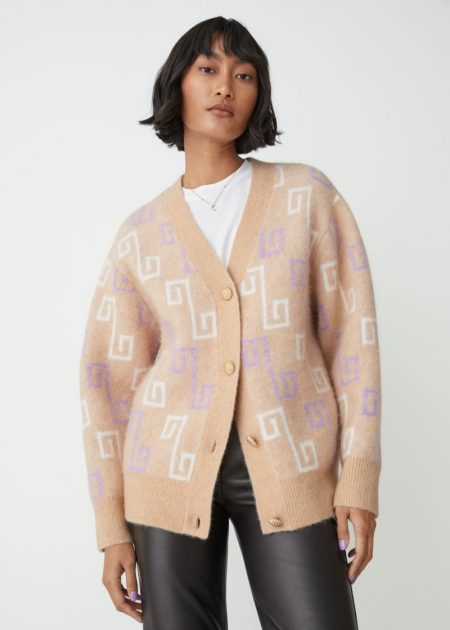 Cardi Season: 7 On-Trend Cardigans From & Other Stories & Other Stories Relaxed Jacquard Knit Cardigan in Beige/White Motif $179
