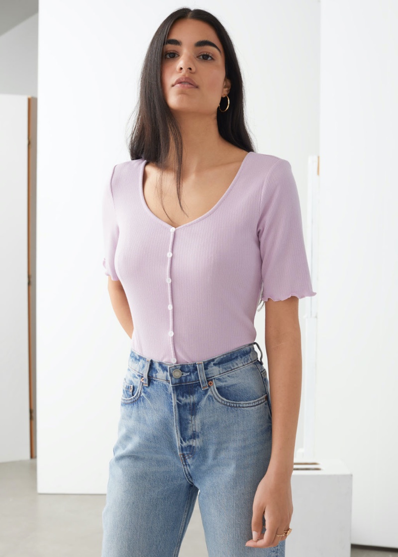 & Other Stories Ribbed Scoop Neck Top in Lilac $39