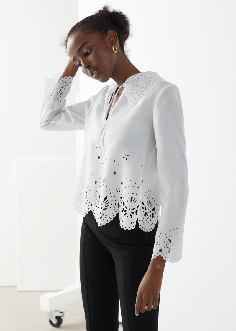 & Other Stories Wide Embroidered Scalloped Blouse $89