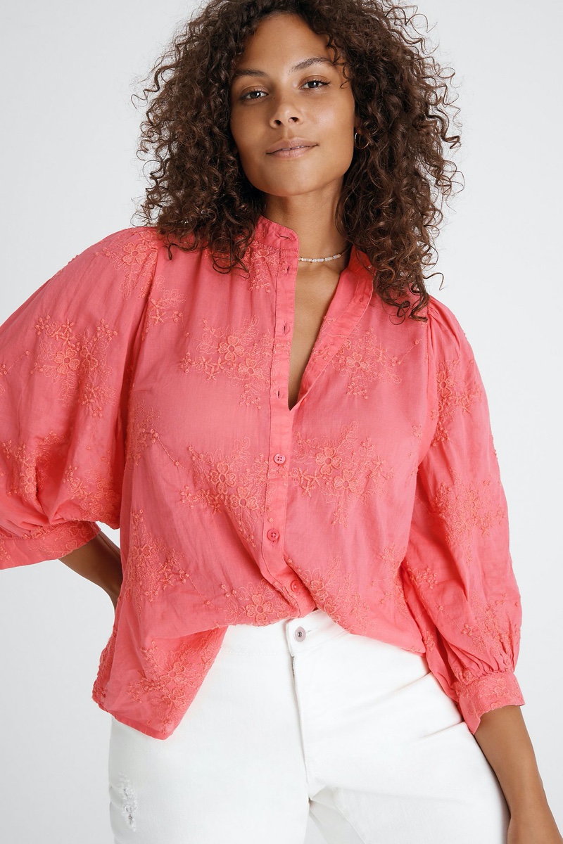 Pilcro and the Letterpress The Bella Femme Buttondown in Coral $98