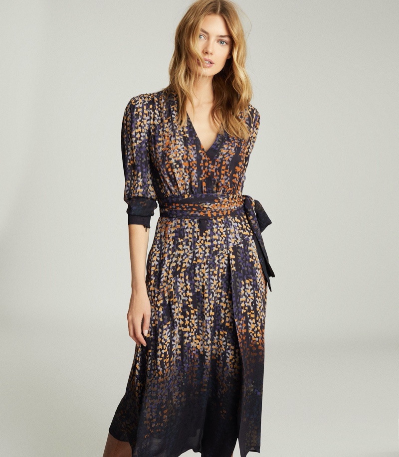 REISS Esther Printed Wrap Front Dress $425