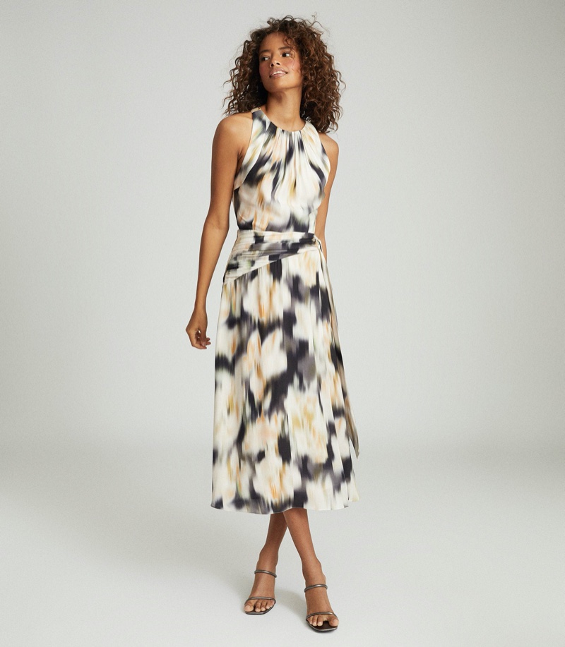 REISS Gisele Smudge-Print Midi Dress $425