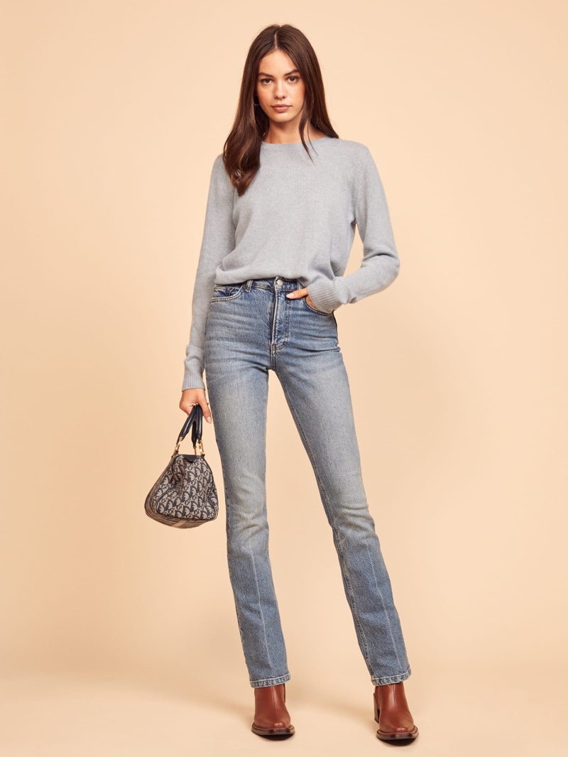 Reformation Cashmere Crew in Dusty Blue $148