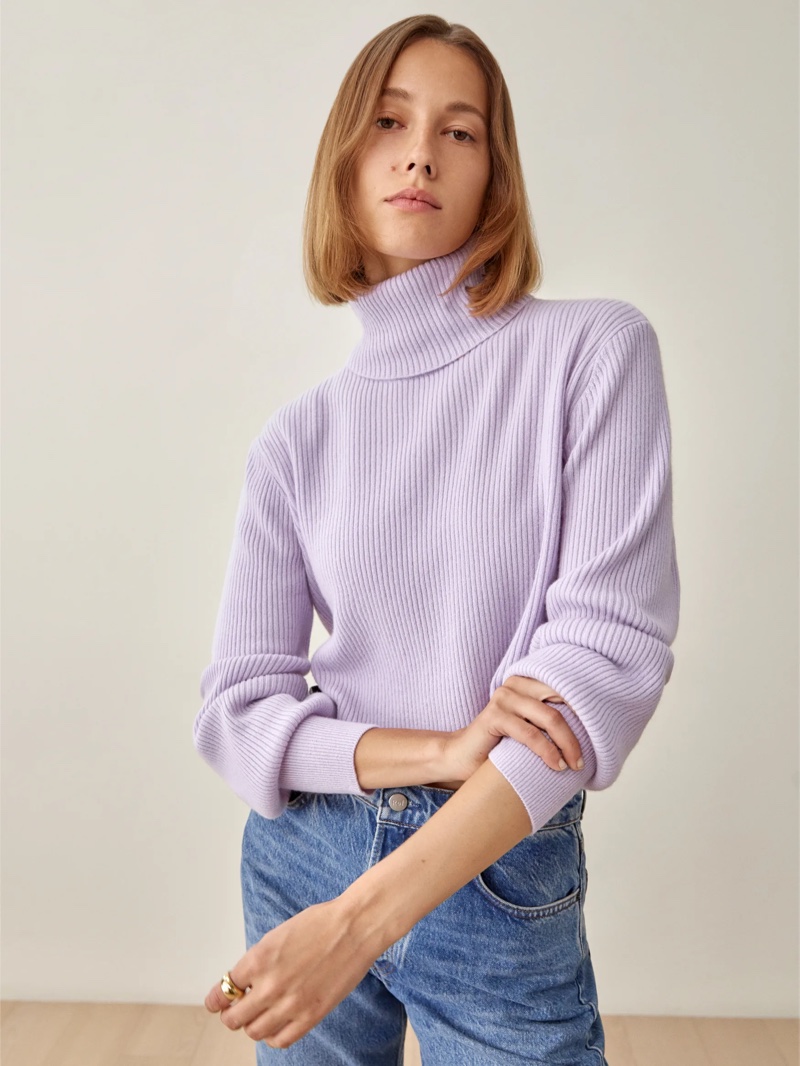 Reformation Luisa Cropped Cashmere Sweater in Pale Lavender $198