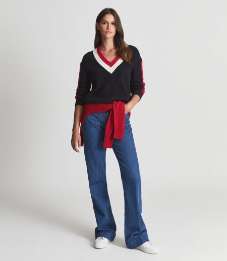 Knit Season: Discover REISS' New Sweaters Reiss Cora V-Neck Cricket Jumper in Navy $225