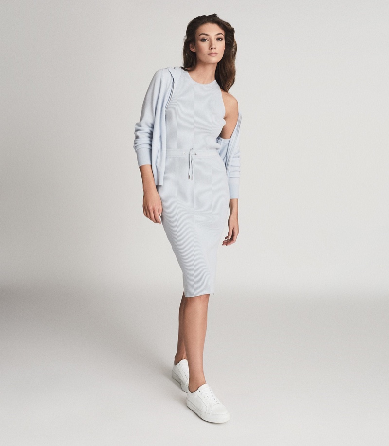 Reiss Josephine Knitted Midi Dress in Blue $345