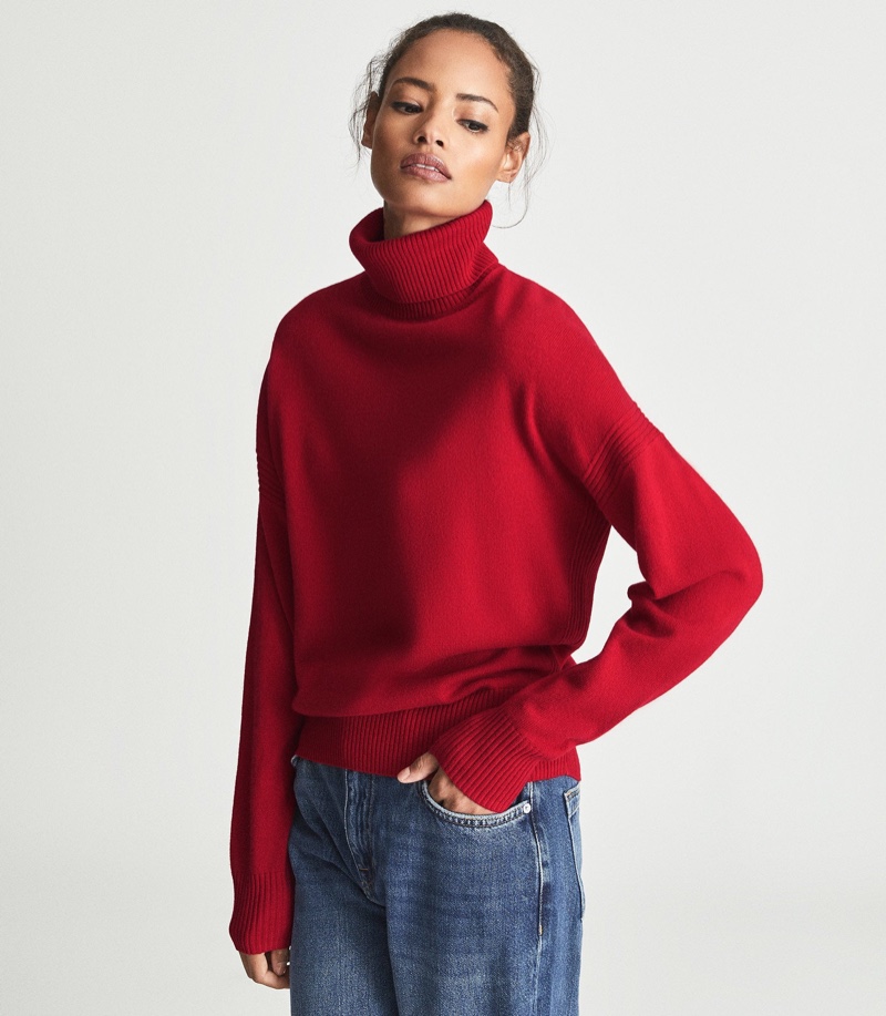 Reiss Nova Knitted Roll Neck in Red $145