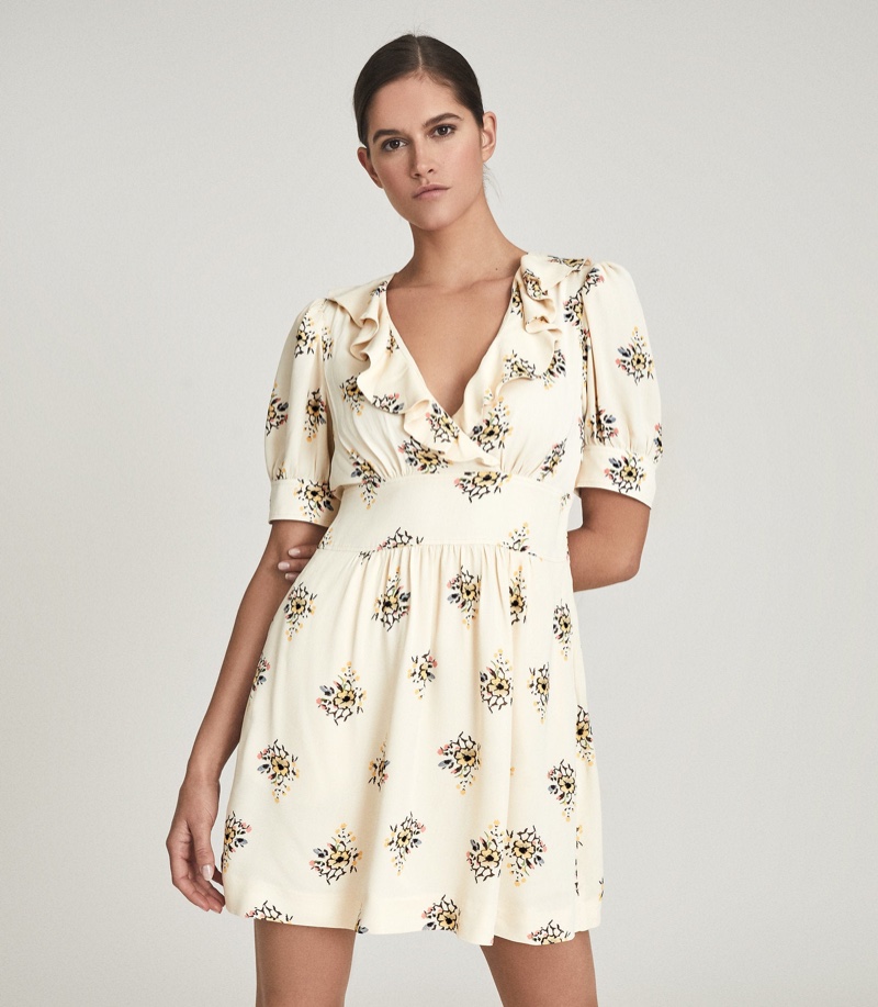 Reiss Olive Floral Printed Mini Dress $320