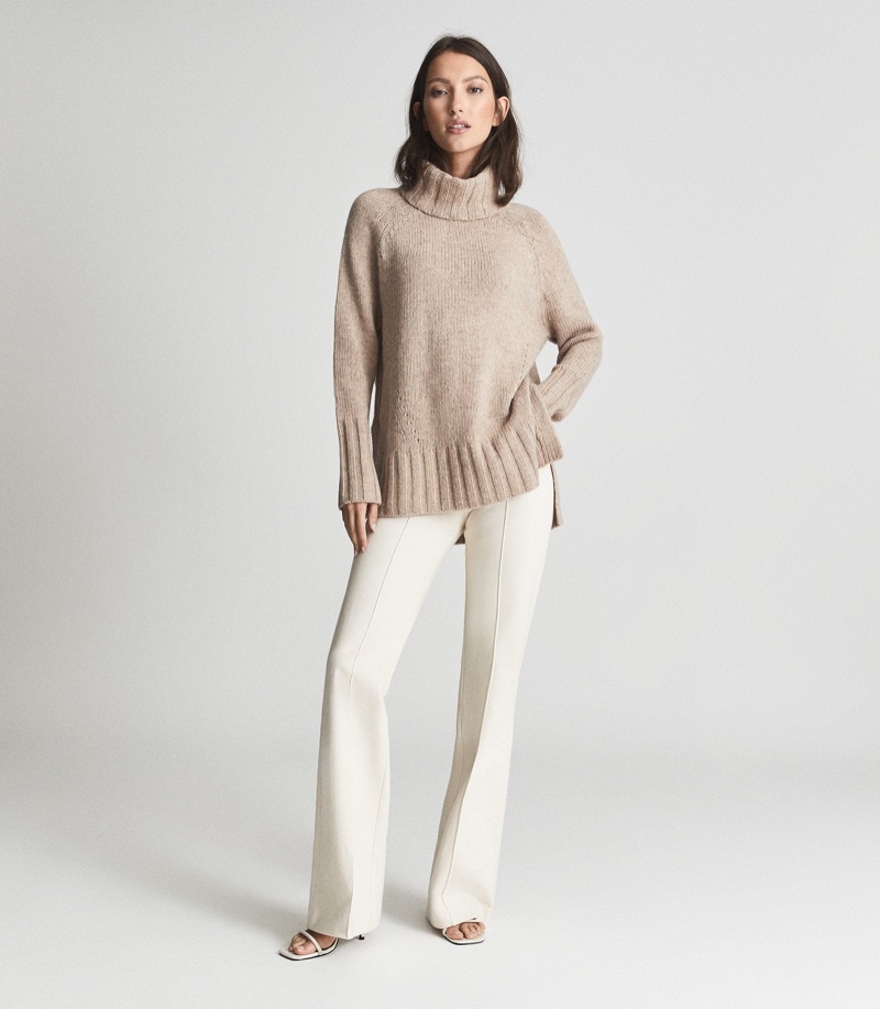 Reiss Stevie Cashmere Blend Roll Neck in Nude $245