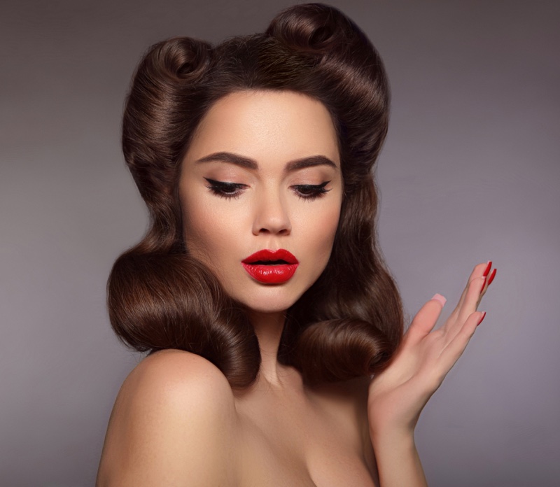 Retro 1950s Vintage Pinup Hair Red Lipstick Beauty Makeup