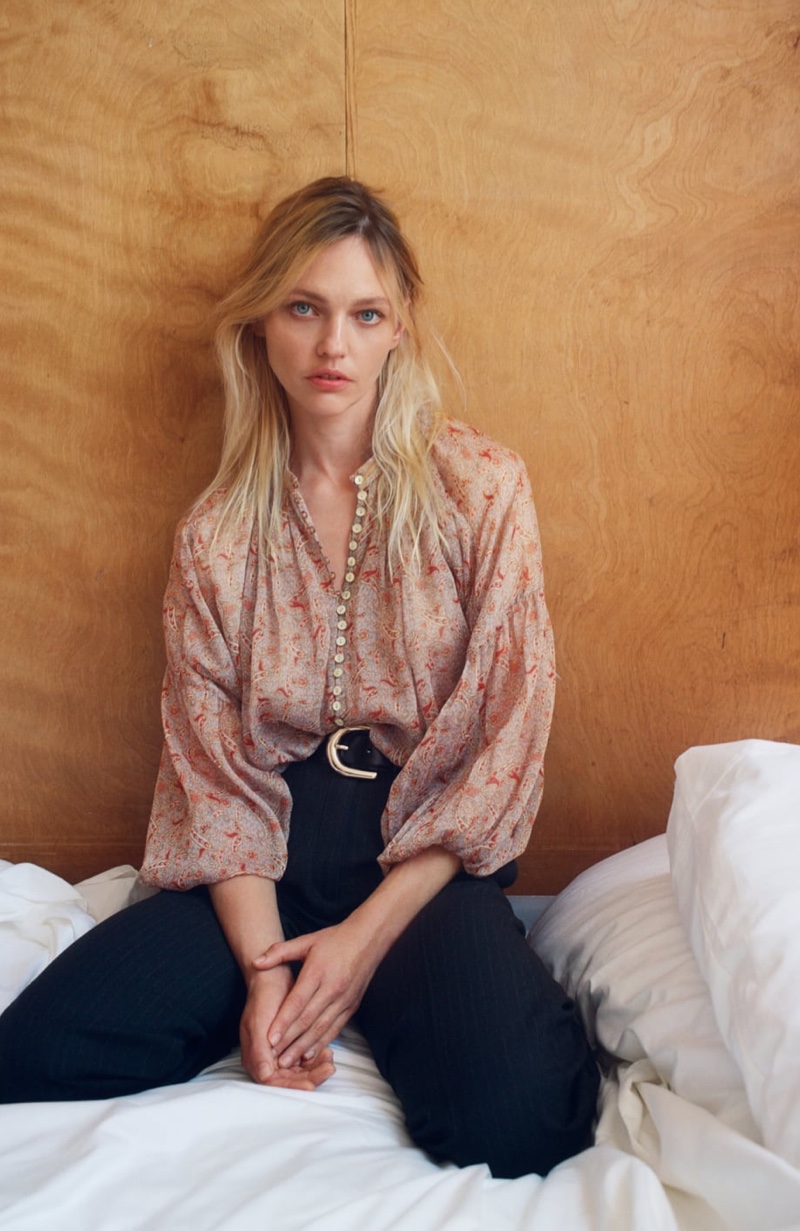 Sasha Pivovarova tries on Zara fall 2020 styles.