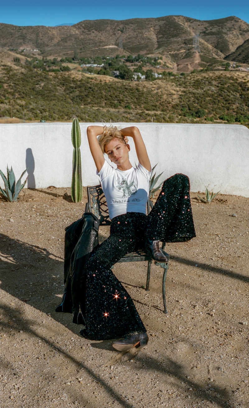 Stella Maxwell strikes a pose in Coût De La Liberté fall-winter 2020 campaign.