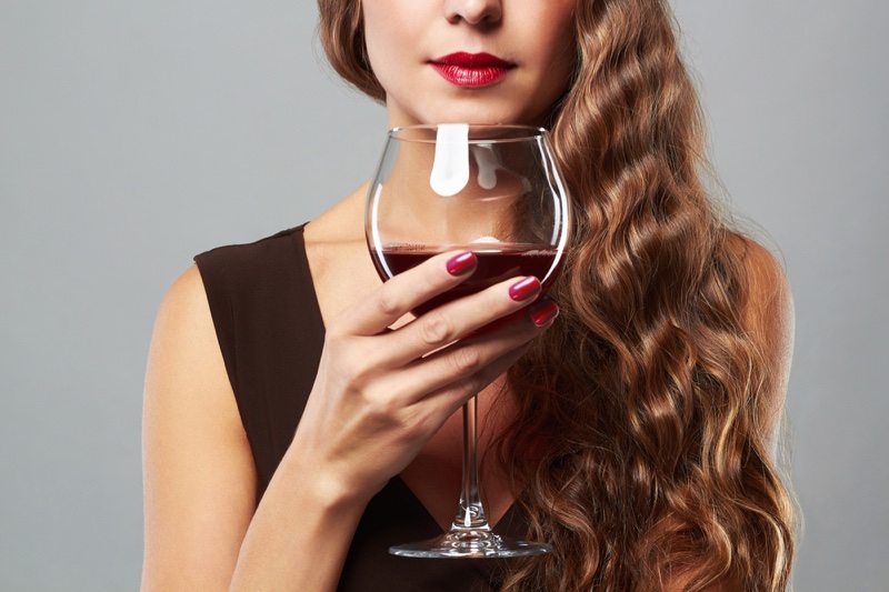 Woman Wine Glass Red Nails Hand Lipstick Drink