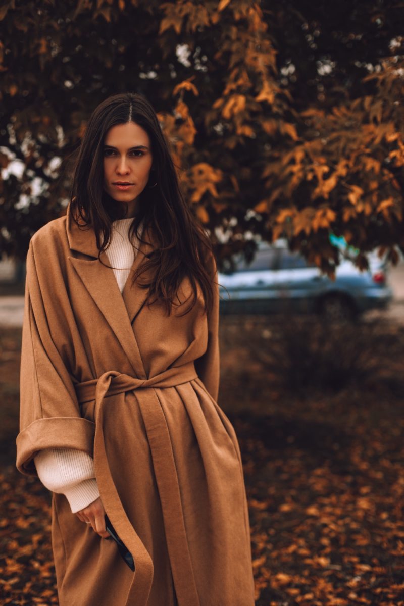 Woman in Wrap Belted Coat