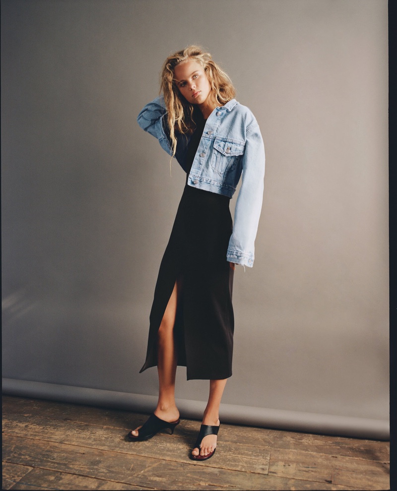 Olivia Vinten poses in Zara's fall 2020 denim styles.