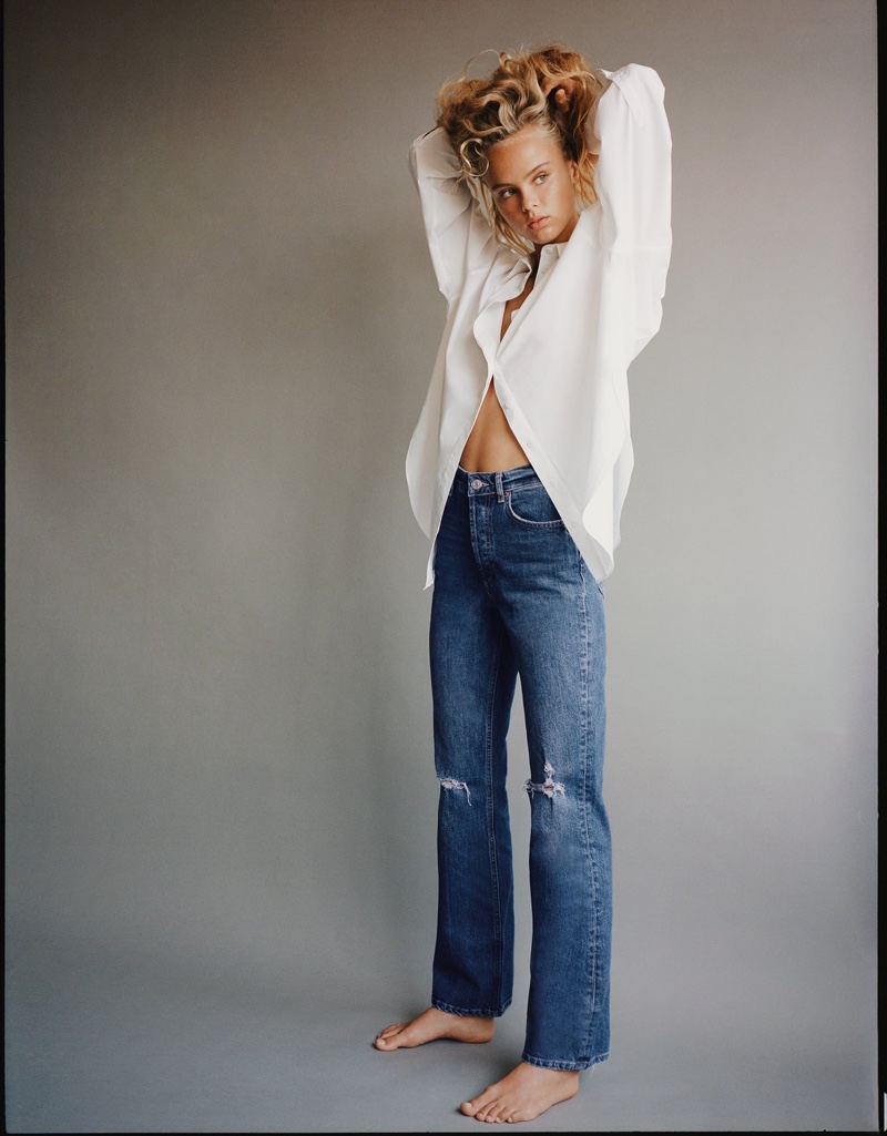 Zara Ripped Hi-Rise Bootcut Jeans.