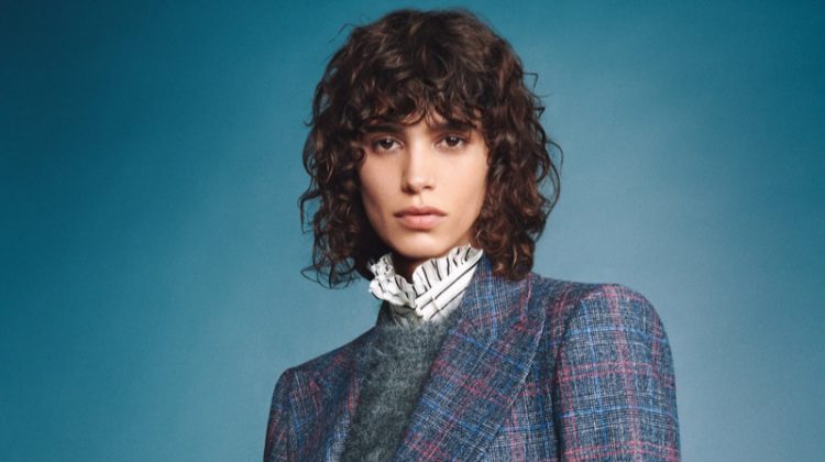 Mica Arganaraz suits up in Alberta Ferretti fall-winter 2020 campaign.